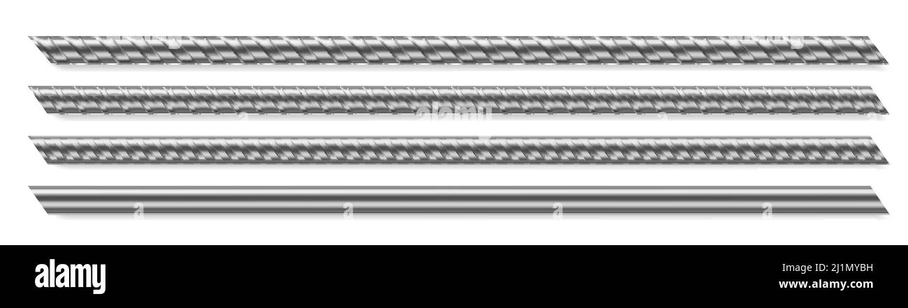 Tige métallique, barre d'armature renforcée en acier. Ensemble vectoriel réaliste d'armature de construction, barres de fer lisses et déformées pour le buiding, cage, rack ou prison Illustration de Vecteur