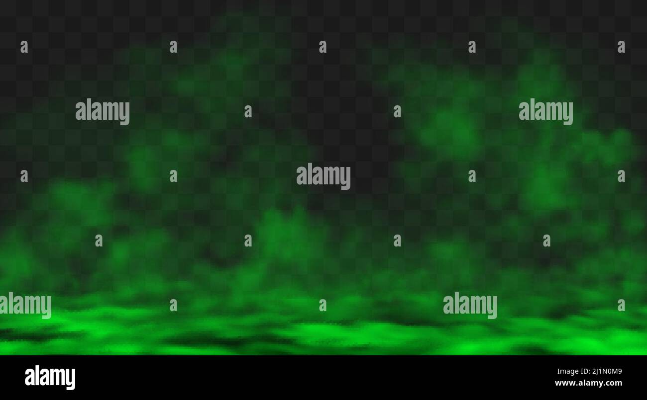 Le smog vert ou les nuages de brouillard se répandent sur le sol. Odeur, fumée ou gaz toxiques indélisséants. Vecteur vapeur toxique chimique réaliste qui s'envolent dans l'air isolé sur Illustration de Vecteur