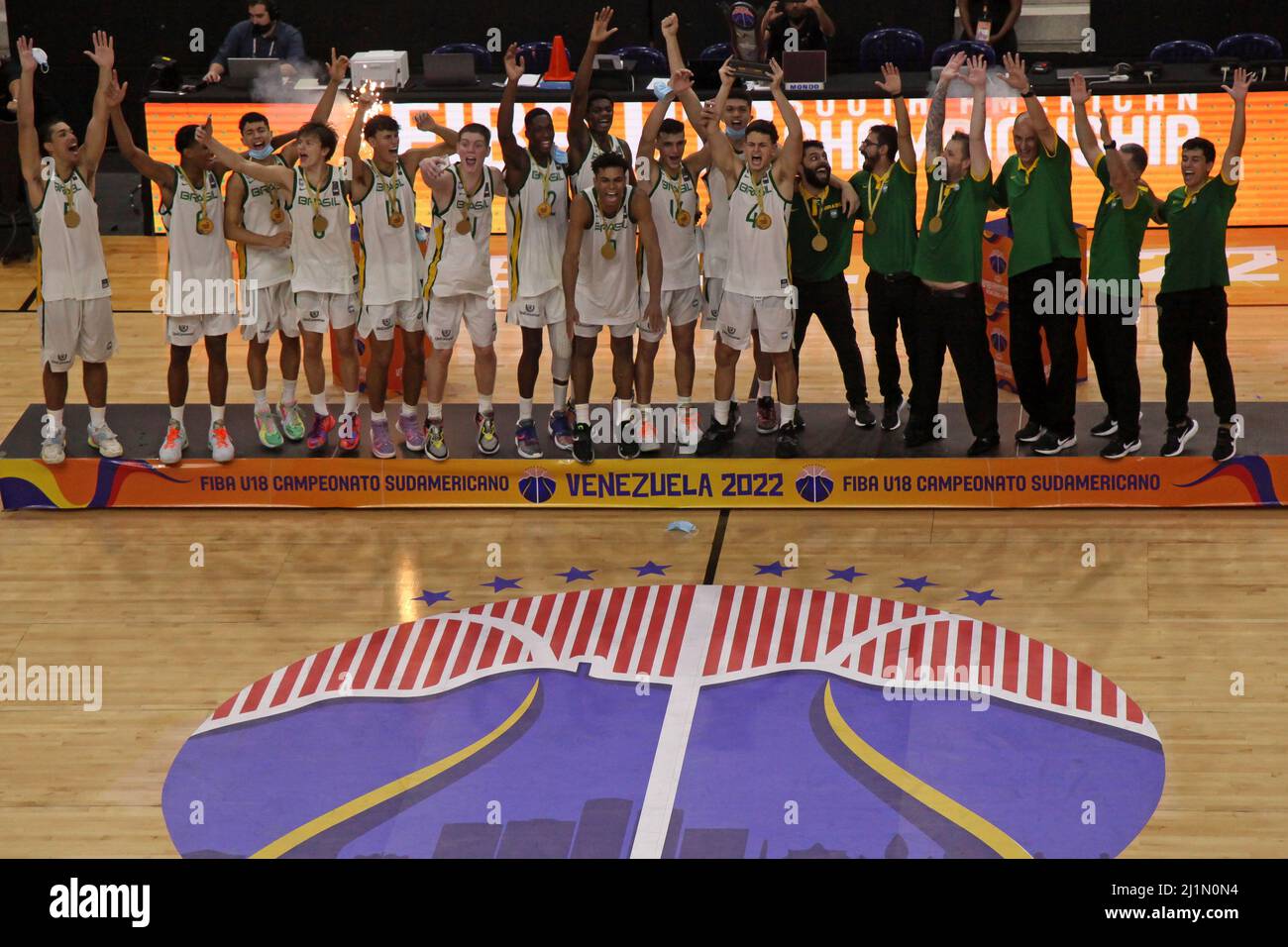 Miranda.VE - MARS 26,2022 le Brésil devient champion après avoir battu l'Argentine 73-59 FIBA ​​U18 SouthAmerican Championship for Men au Parque Miranda G. Banque D'Images