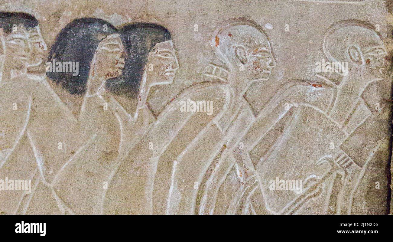 Le Caire, Musée égyptien, de Thèbes, vallée de l'Assassif, procession des dignitaires, y compris les viziers. Banque D'Images