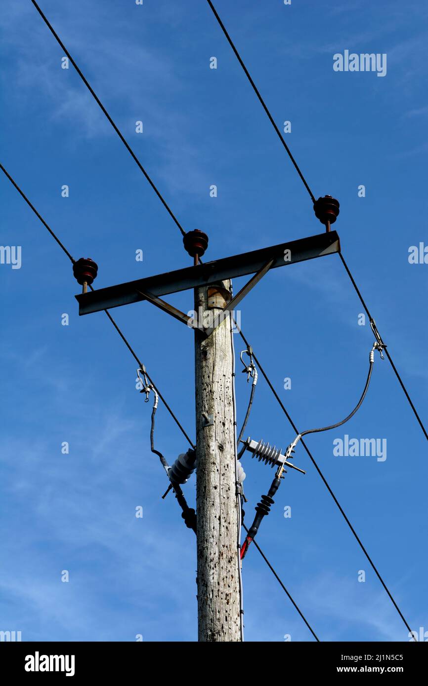 Lignes électriques aériennes, Warwickshire, Royaume-Uni Banque D'Images