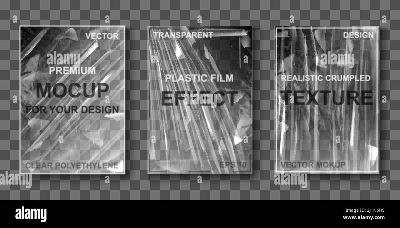 Film étirable en cellophane transparent pour l'emballage des aliments et des emballages de protection. Maquette vectorielle réaliste de polyéthylène transparent, feuille élastique émiettante m Illustration de Vecteur