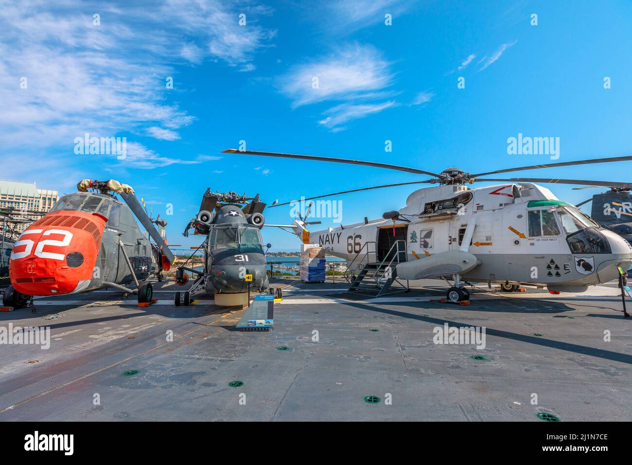 San Diego, Californie, États-Unis - JUILLET 2018 : hélicoptères sur le musée USS Midway Battleship Aviation. Banque D'Images