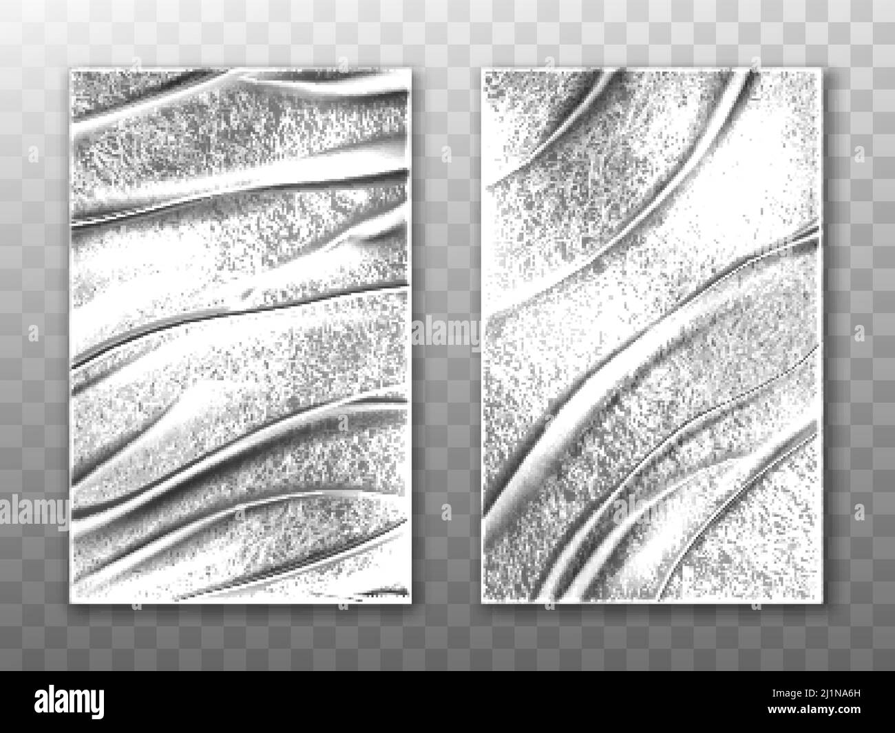 Feuilles d'aluminium, film argenté extensible pour l'emballage des aliments et des emballages de protection. Maquette vectorielle réaliste de feuille d'aliminum émiettée avec texte brut Illustration de Vecteur