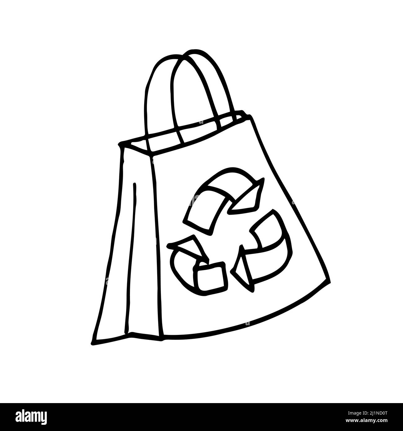 Sac en papier Vector à motif croquis unique pour l'épicerie. Sac de recyclage Illustration de Vecteur