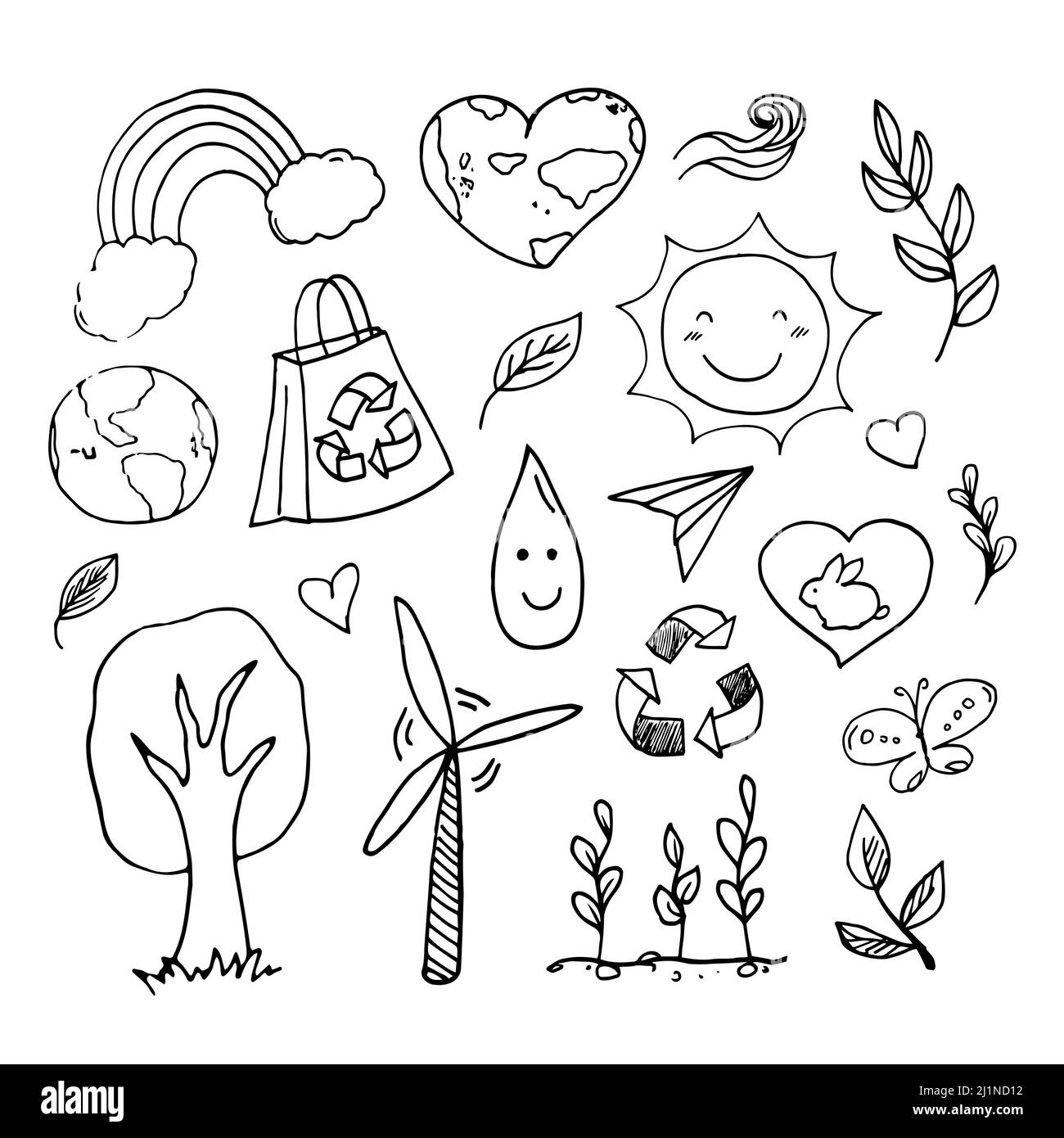 Illustration vectorielle dessinée à la main avec des éléments de style Doodle mignons pour le jour de la Terre. Idéal pour les cartes de vœux, les affiches et les modèles saisonniers. Illustration de Vecteur