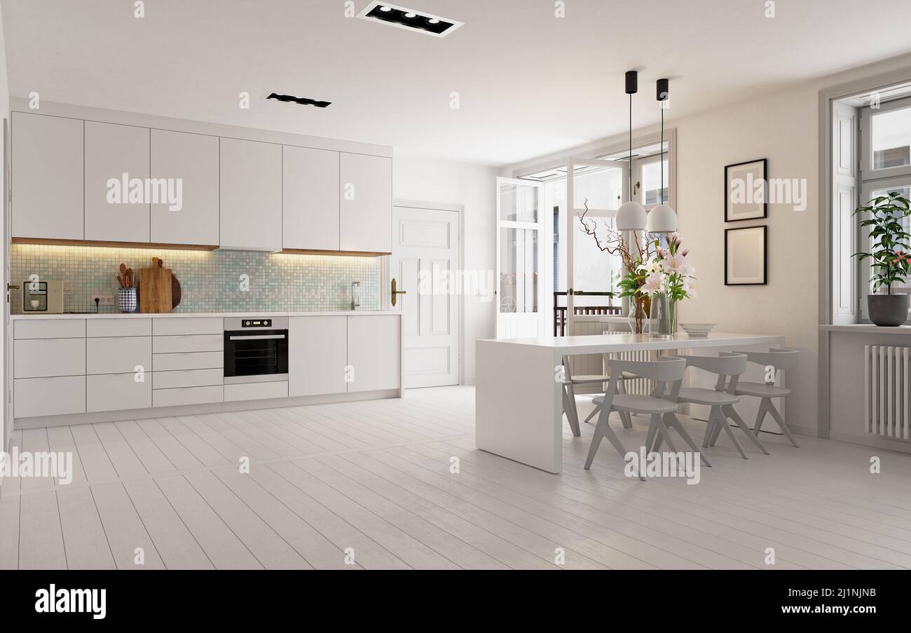 intérieur de cuisine moderne, concept de 3d rendu Banque D'Images