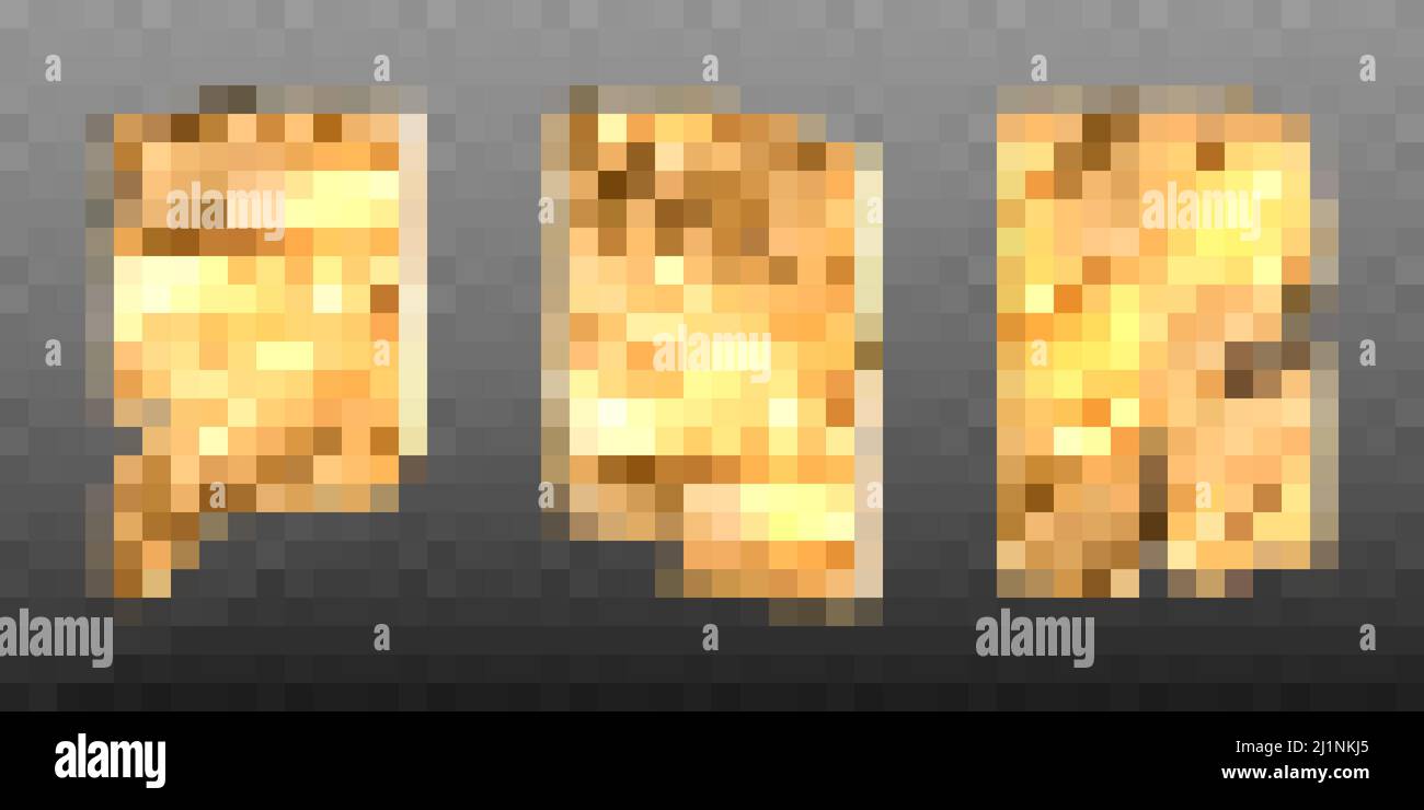 Feuilles de papier d'aluminium doré anciennes avec bords déchirés et plis. Maquette vectorielle réaliste de papier d'aluminium doré froissé, papier métallique avec texture de surface rugueuse, découpes et f Illustration de Vecteur