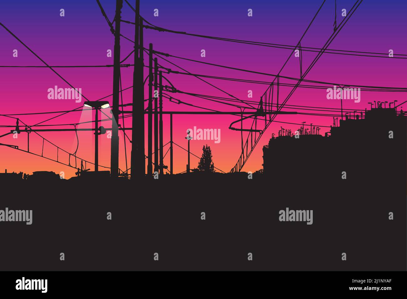 Gare Skyline toile de fond Silhouette Illustration de Vecteur