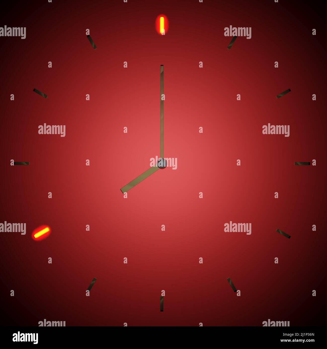 Horloge à huit, arrière-plan rouge avec des panneaux métalliques - 3D illustration de rendu Banque D'Images