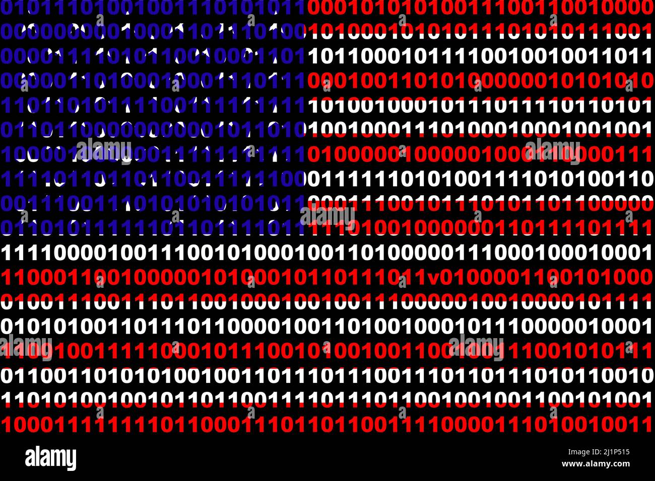 Hacker États-Unis. Drapeau américain numérique et concept de cybersécurité binaire avec 0 et 1. Ordinateur hacker États-Unis. Tricolore. Banque D'Images