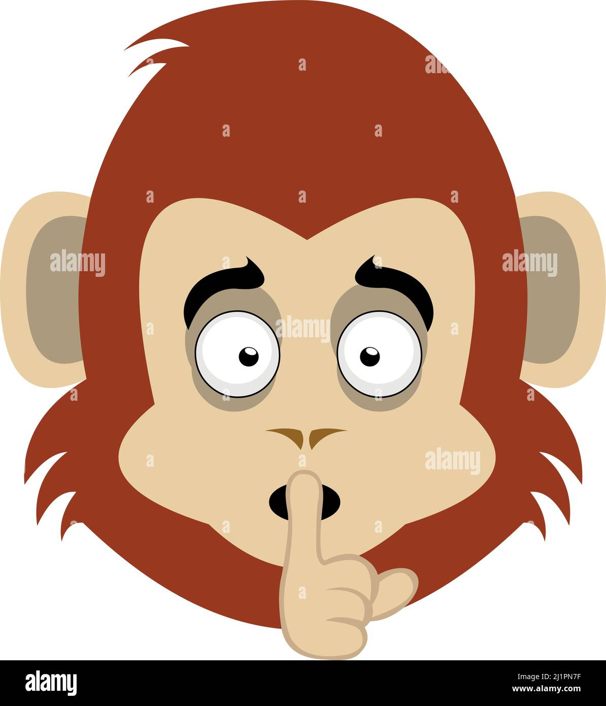 Illustration vectorielle du visage d'un singe cartoon, demandant le silence avec l'index de la main reposant sur la bouche Illustration de Vecteur