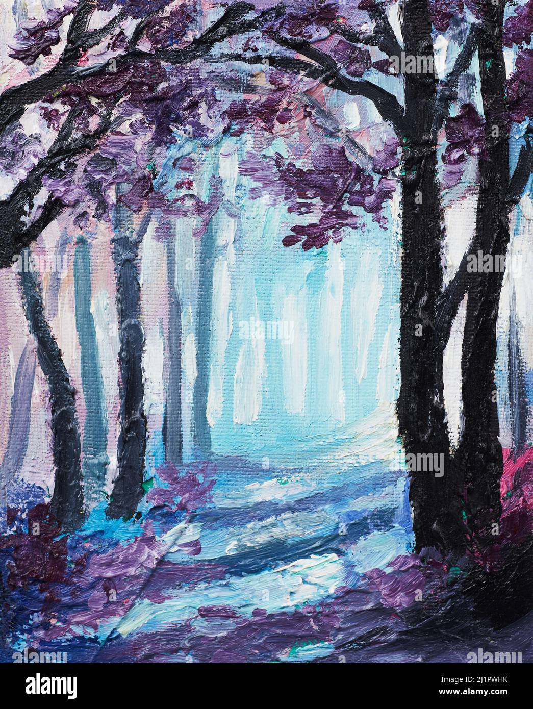 Paysage de peinture à l'huile - Forêt d'automne colorée dans le parc Banque D'Images