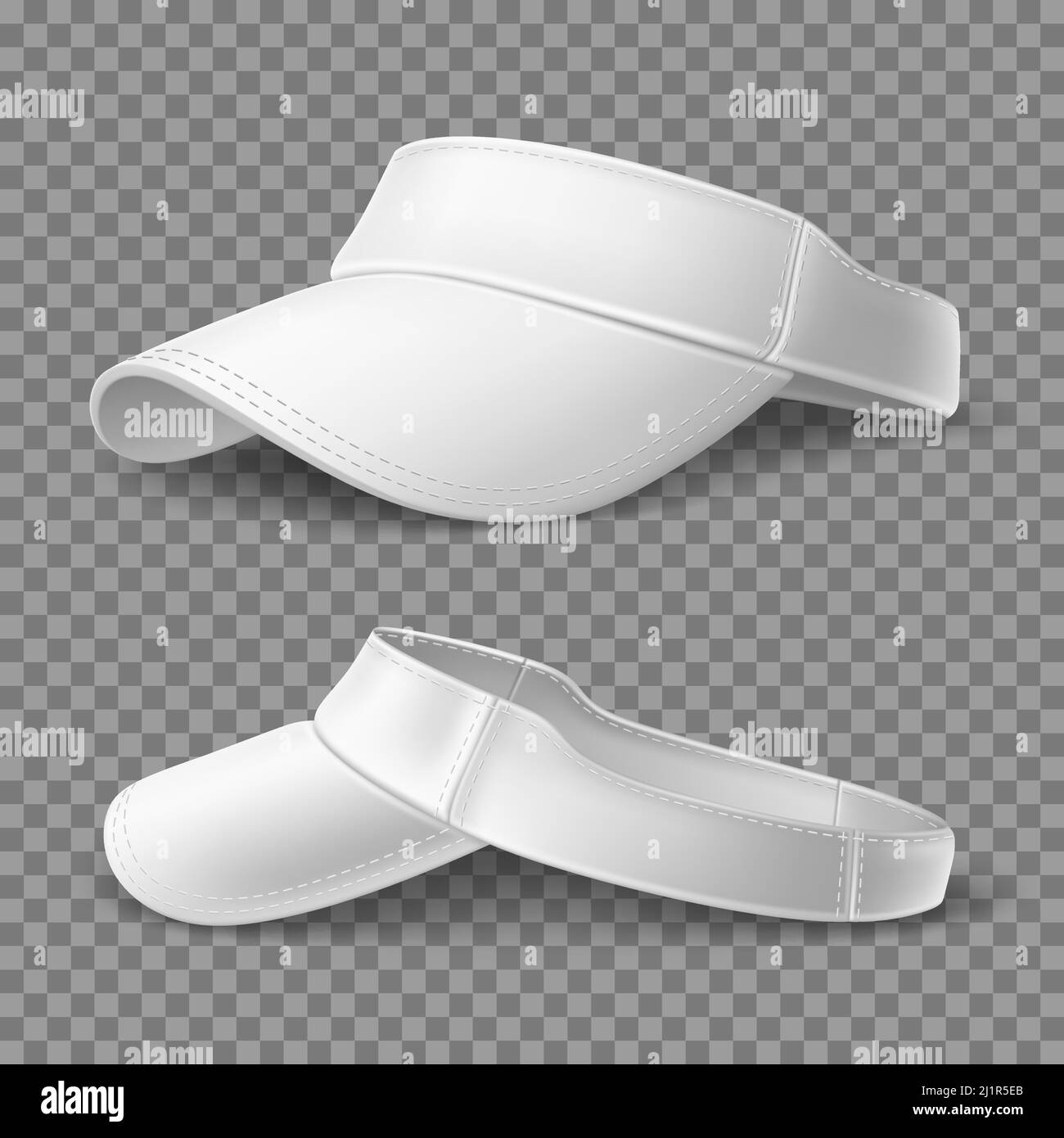 Visière réaliste. 3D headaddress blanc de sport pour la protection des yeux contre le soleil. Coiffures de base. Maquette de baseball, de tennis et de golf à dossier vivaneau. Vues de côté Illustration de Vecteur