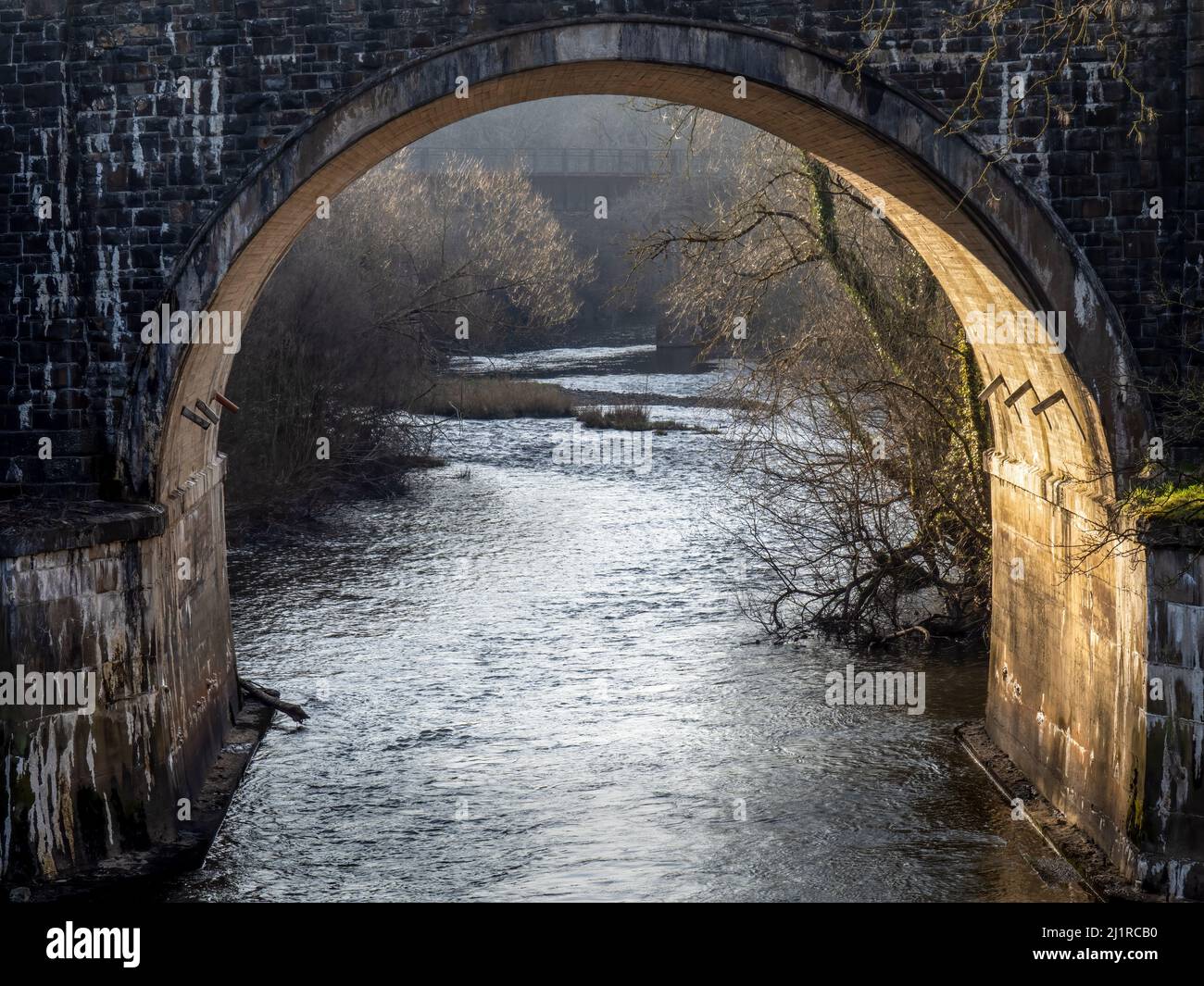 Vue sur l'ancien pont, rivière Torridge, Devon, Royaume-Uni. Banque D'Images