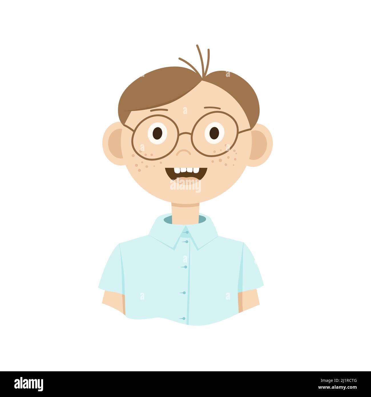 Dessin d'un homme de dessin animé en lunettes avec des émotions sur son visage. Style Doodle Illustration de Vecteur