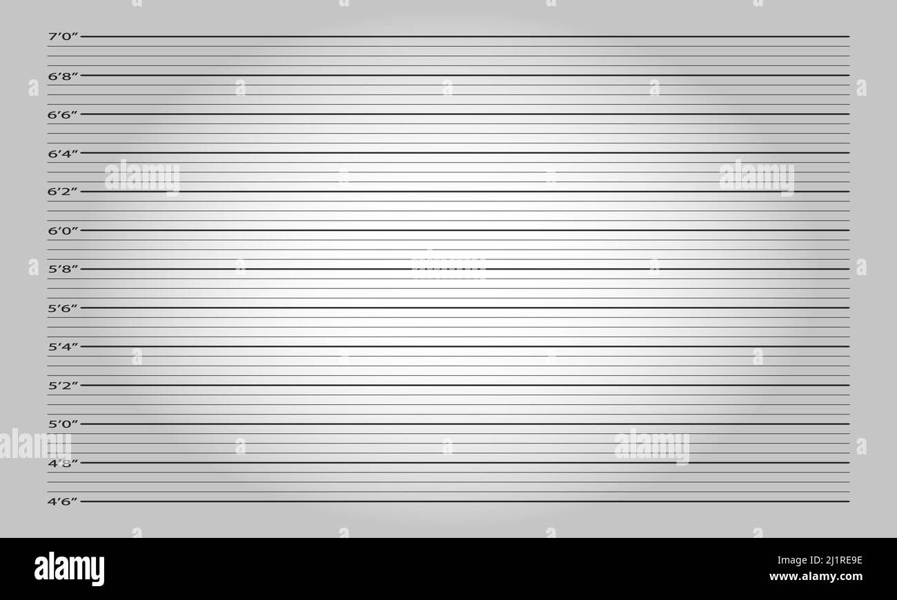 Tableau des hauteurs de police pour la séance photo d'identification de personnes recherchées, arrêtées ou suspectes. Arrière-plan de la gamme avec effet d'éclairage. Illustration vectorielle réaliste Illustration de Vecteur