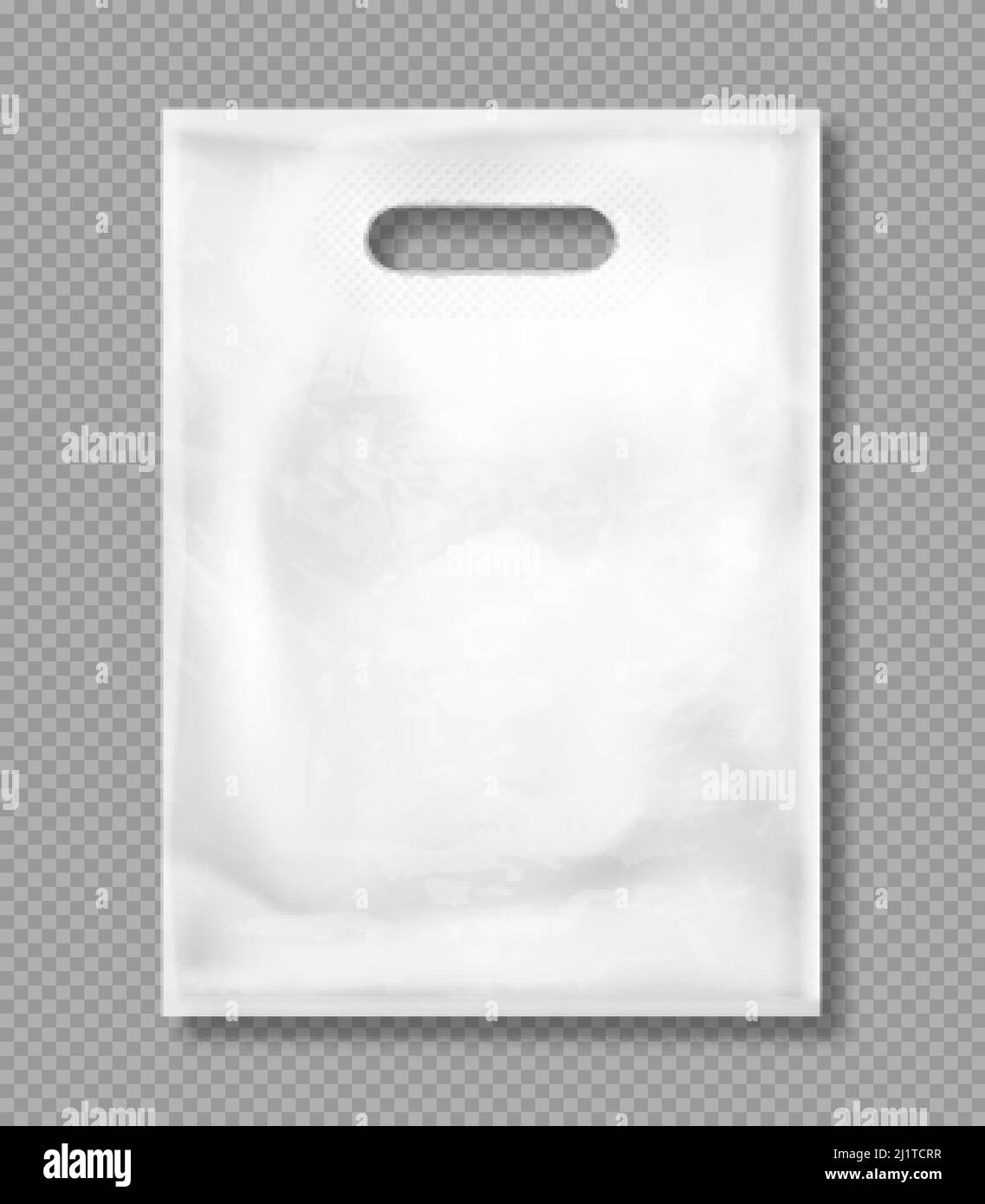 Sac en plastique blanc isolé sur fond transparent. Maquette vectorielle de paquet vierge avec poignées, paquet vide en polyéthylène pour le shopping, cadeau ou mercha Illustration de Vecteur