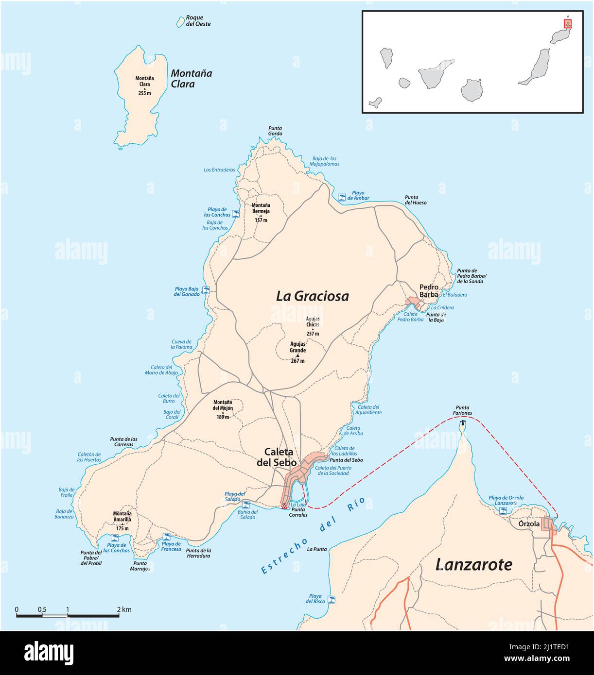 Carte vectorielle de l'île des canaries la Graciosa, Espagne Illustration de Vecteur
