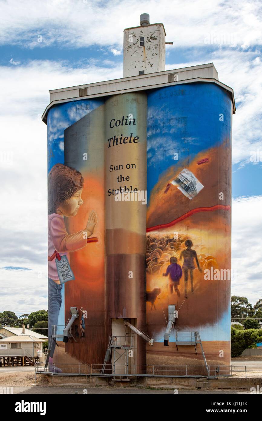 Sun on the Stubble Silo Art, Eudunda, Australie méridionale, Australie Banque D'Images