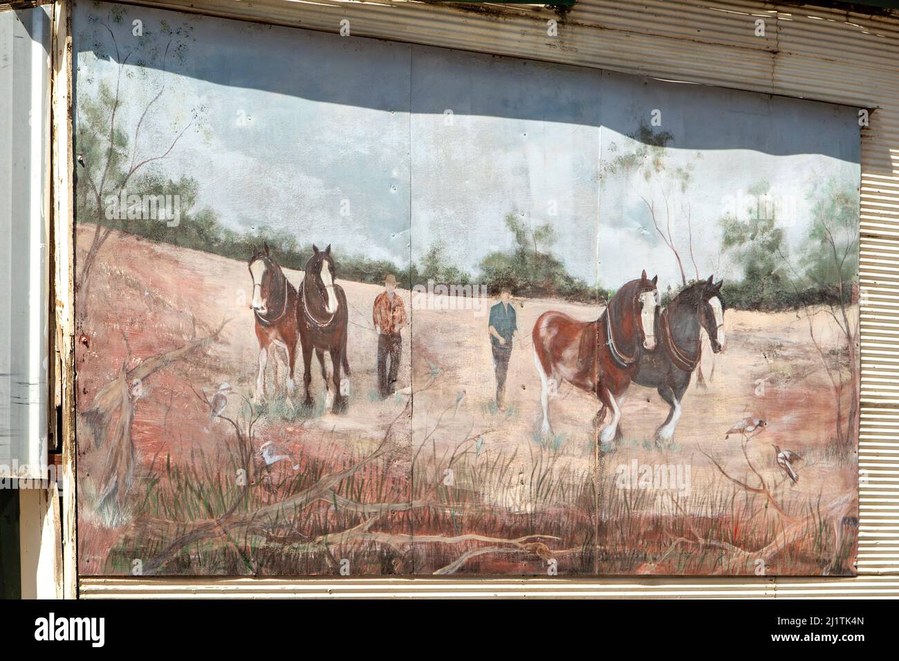 Working Horses Street Art, Sea Lake, Victoria, Australie Banque D'Images