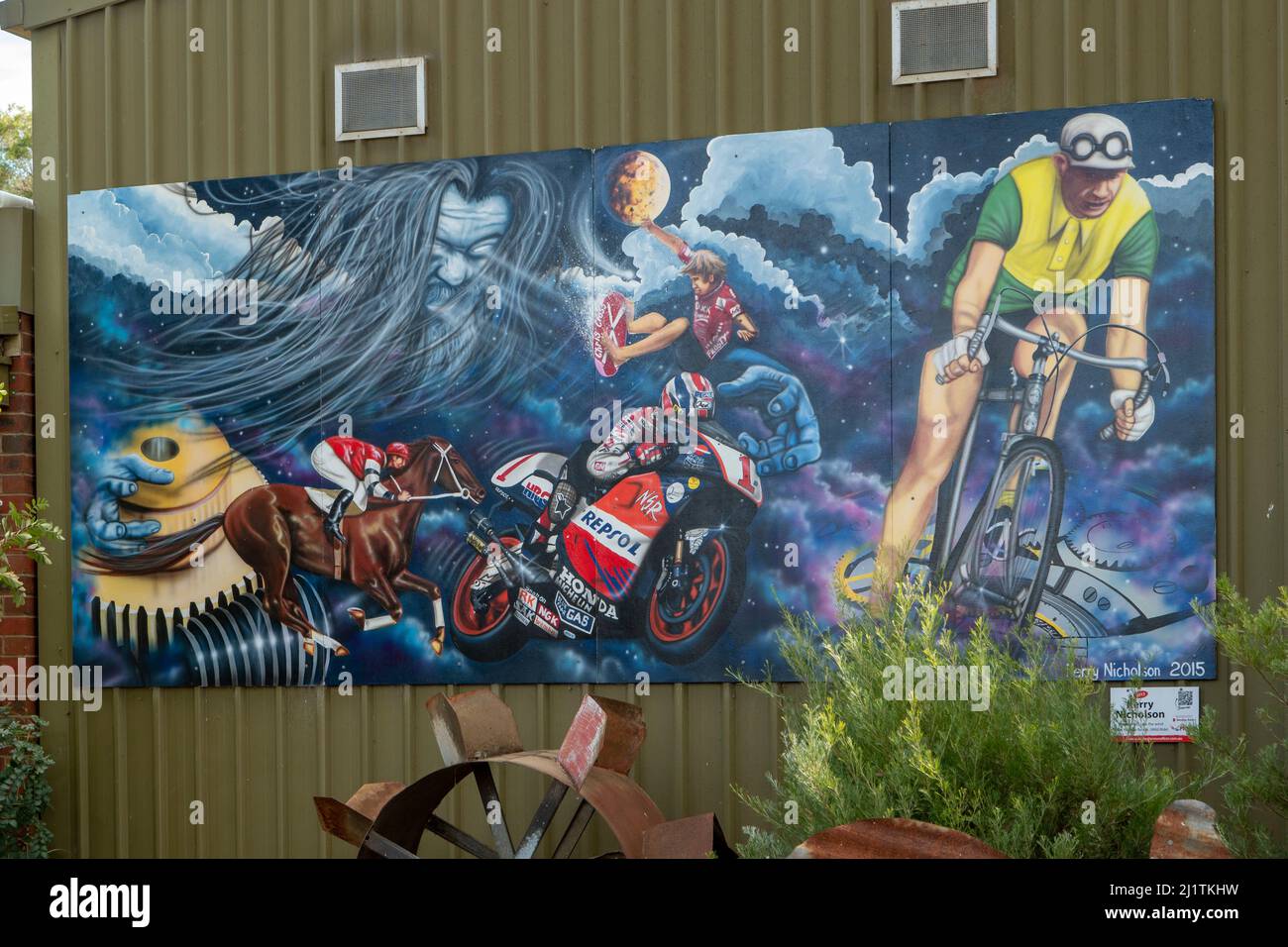 Art mural sportif, Rochester, Victoria, Australie Banque D'Images