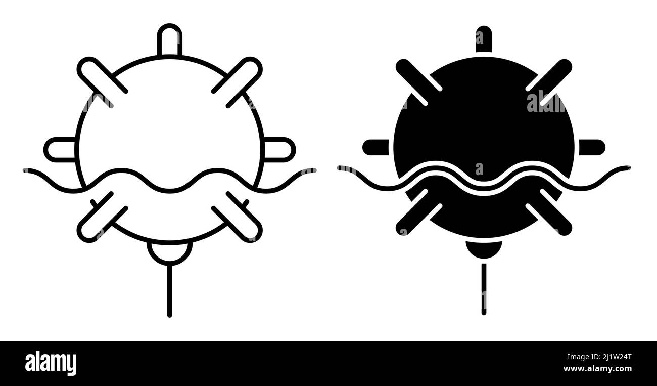 Icône linéaire, combat naval anti sous-marin mine. Lutte contre les navires ennemis. Vecteur noir et blanc simple isolé sur fond blanc Illustration de Vecteur