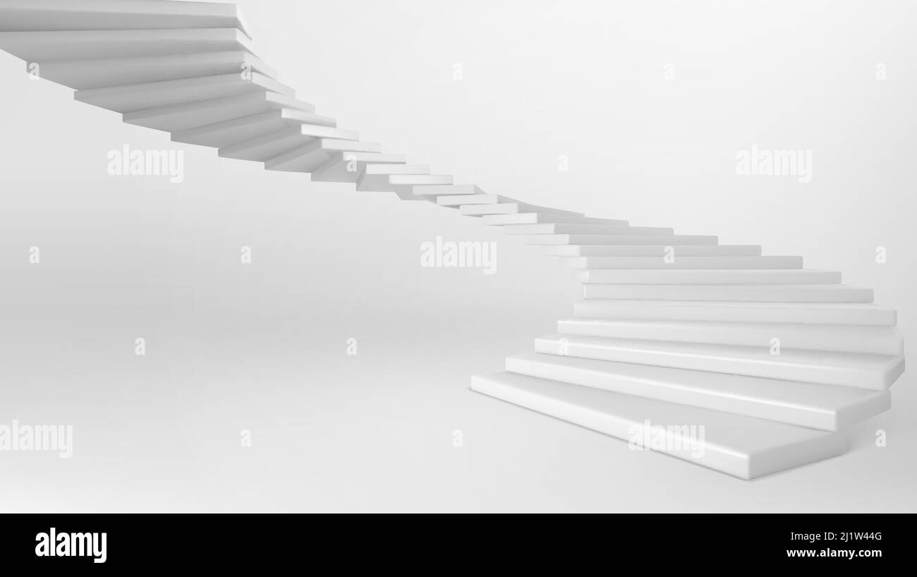 Escalier en colimaçon blanc isolé sur l'arrière-plan. Maquette vectorielle réaliste d'escalier circulaire vide avec marches en béton blanc. Concept de progrès, affaires Illustration de Vecteur