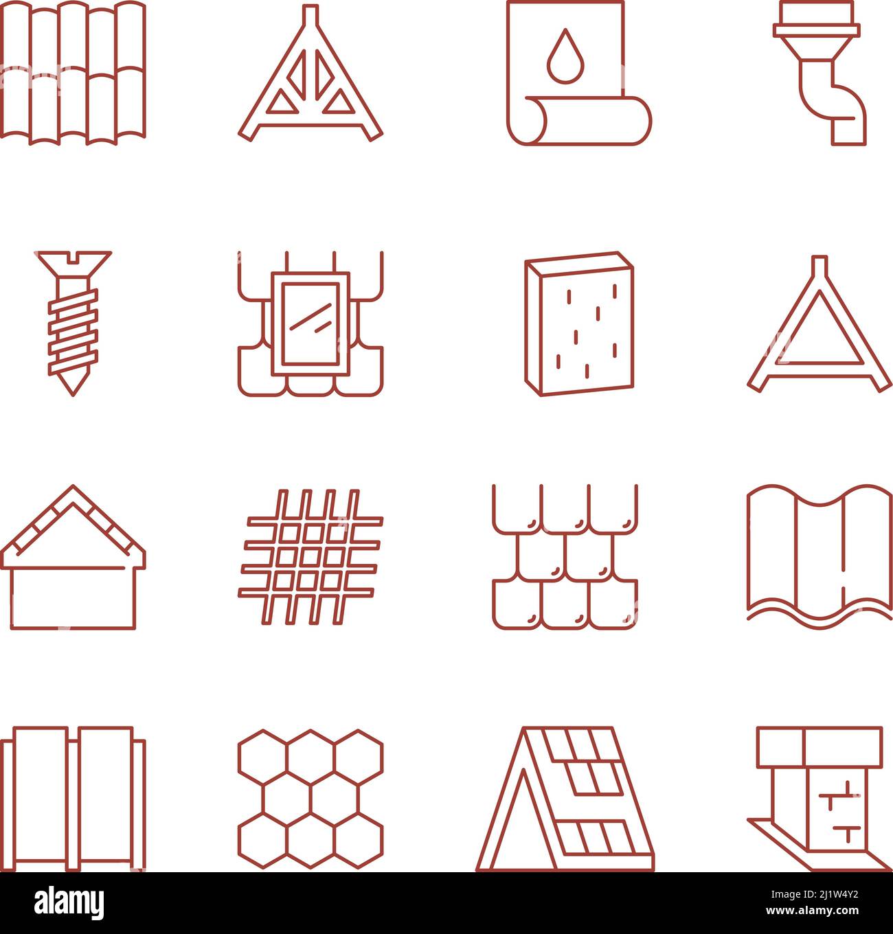 Icônes de toiture. Symboles stylisés de construction matériaux de toiture outils architecturaux maison éléments imperméables guirlande de modèles vectoriels ensemble Illustration de Vecteur