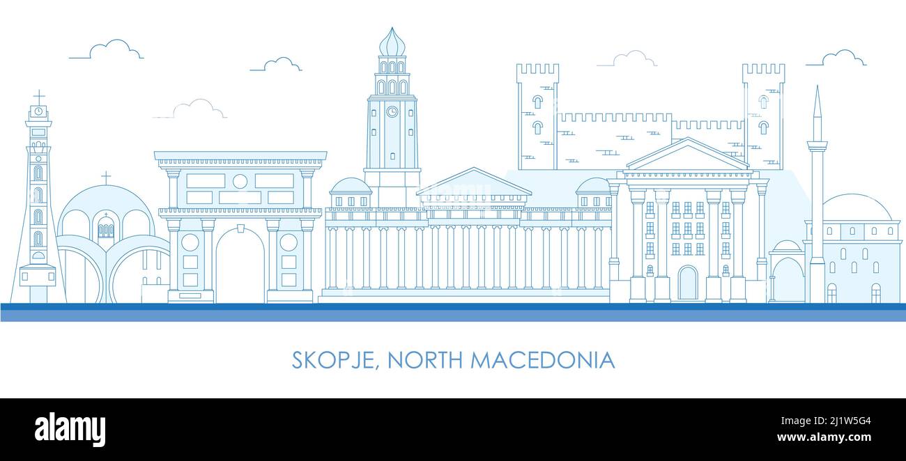 Aperçu Skyline panorama de la ville de Skopje, Macédoine du Nord - illustration vectorielle Illustration de Vecteur