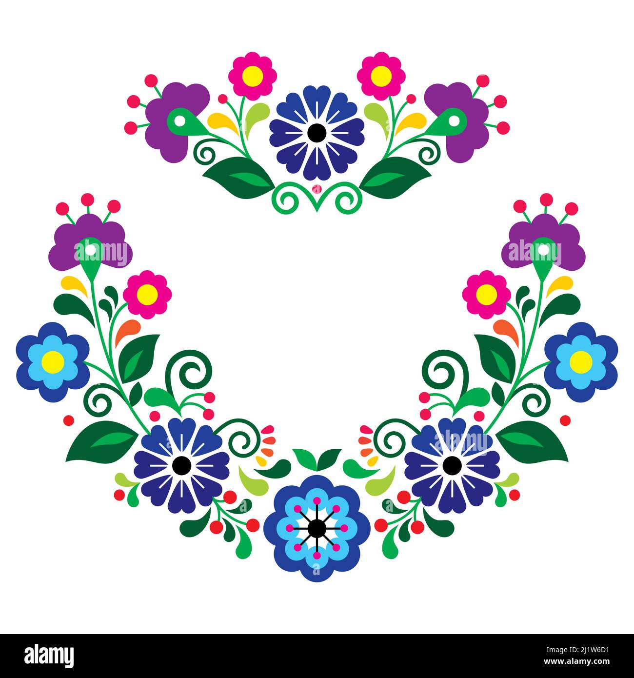 Ensemble de fleurs vectorielles style art traditionnel mexicain, motif floral, collection de motifs avec fleurs bleues et violettes inspirées de la broderie traditionnelle Illustration de Vecteur