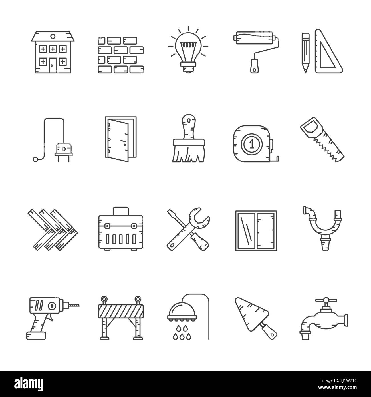 Icônes des outils de construction et de construction - ensemble d'icônes vectorielles Illustration de Vecteur