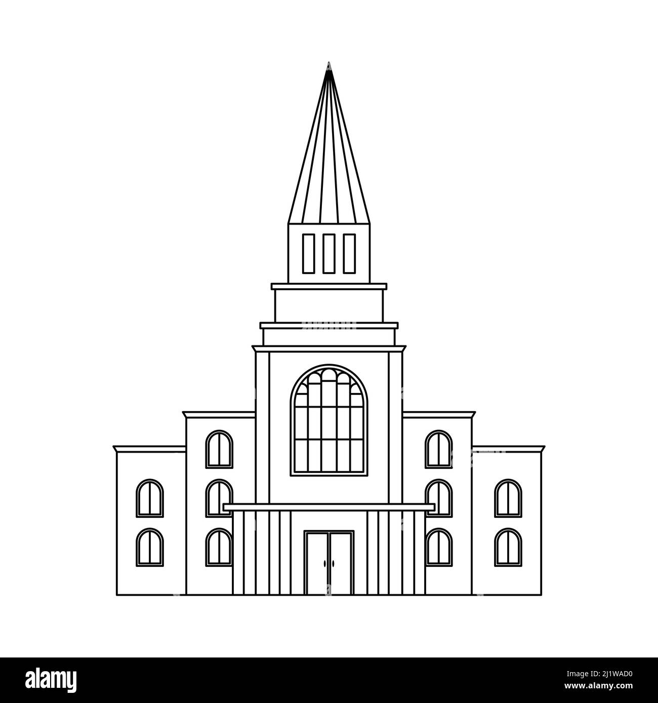 Illustration vectorielle de l'église Mormon. Bâtiment architectural religieux. Contour Illustration de Vecteur