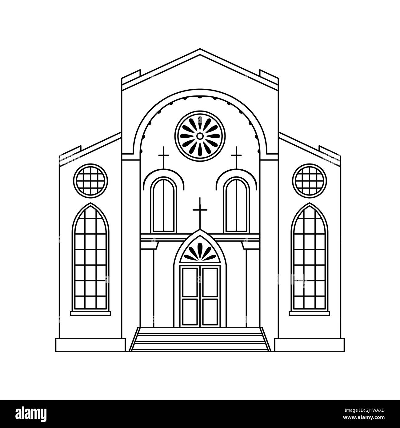 Illustration vectorielle d'une église baptiste. Bâtiment architectural religieux. Contour Illustration de Vecteur