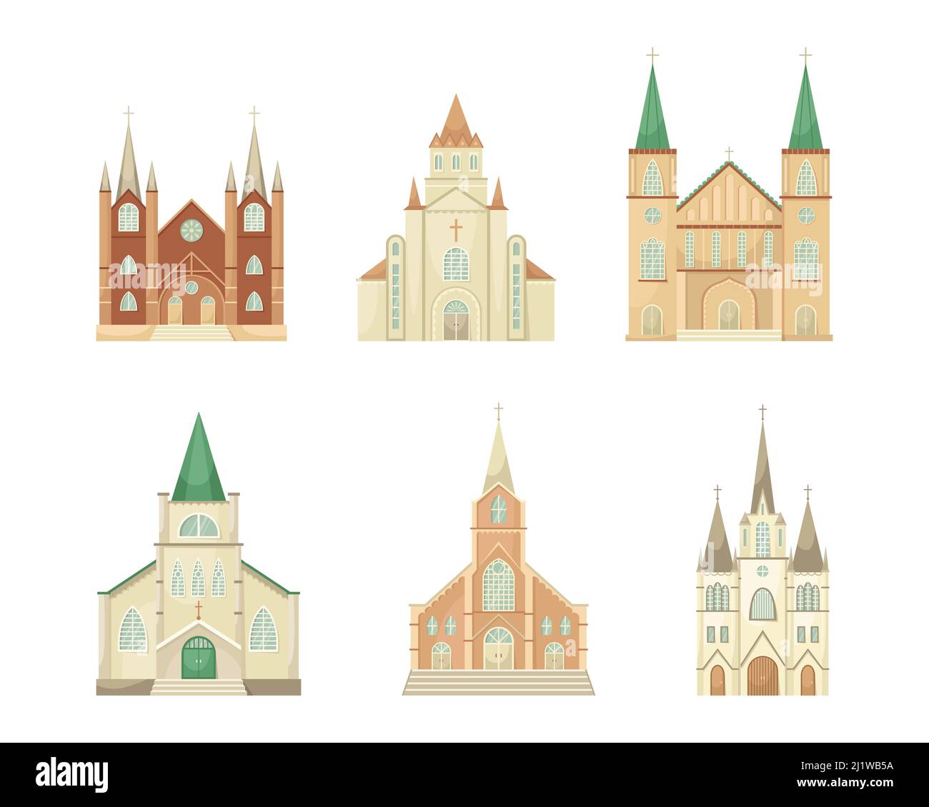 Ensemble vectoriel d'illustrations d'églises catholiques. Bâtiment architectural religieux. Style plat Illustration de Vecteur