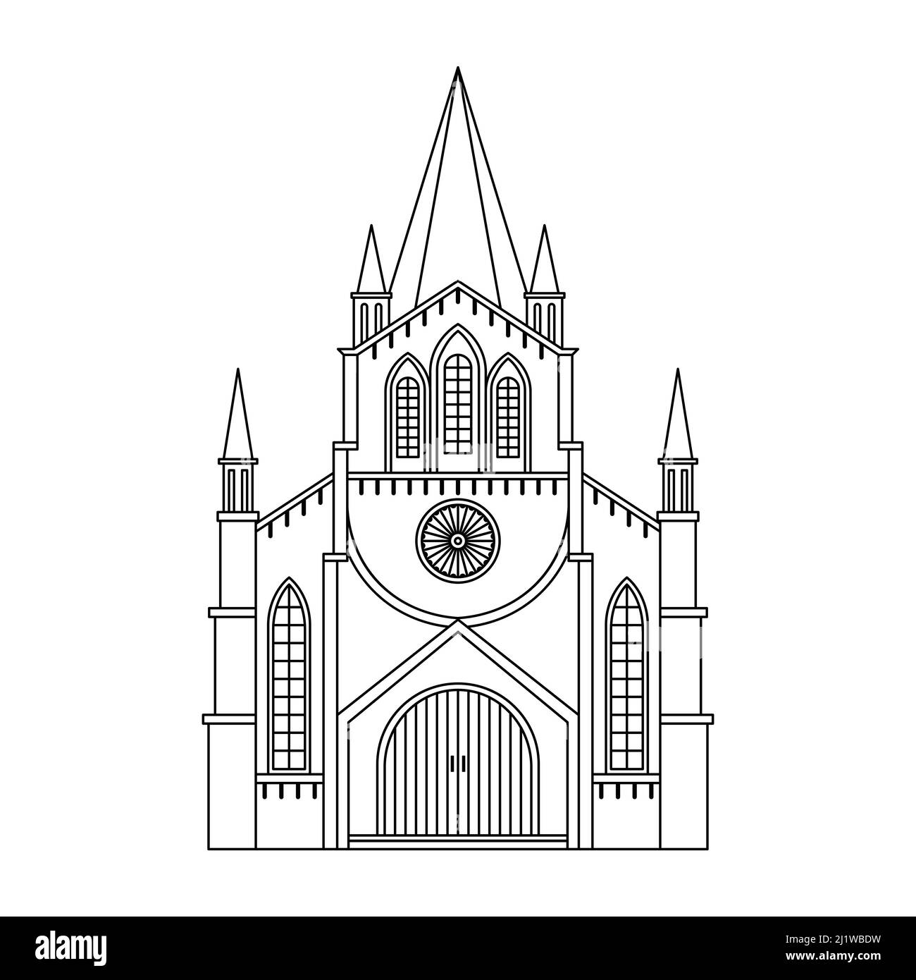 Illustration vectorielle de l'Église luthérienne. Bâtiment architectural religieux. Contour Illustration de Vecteur