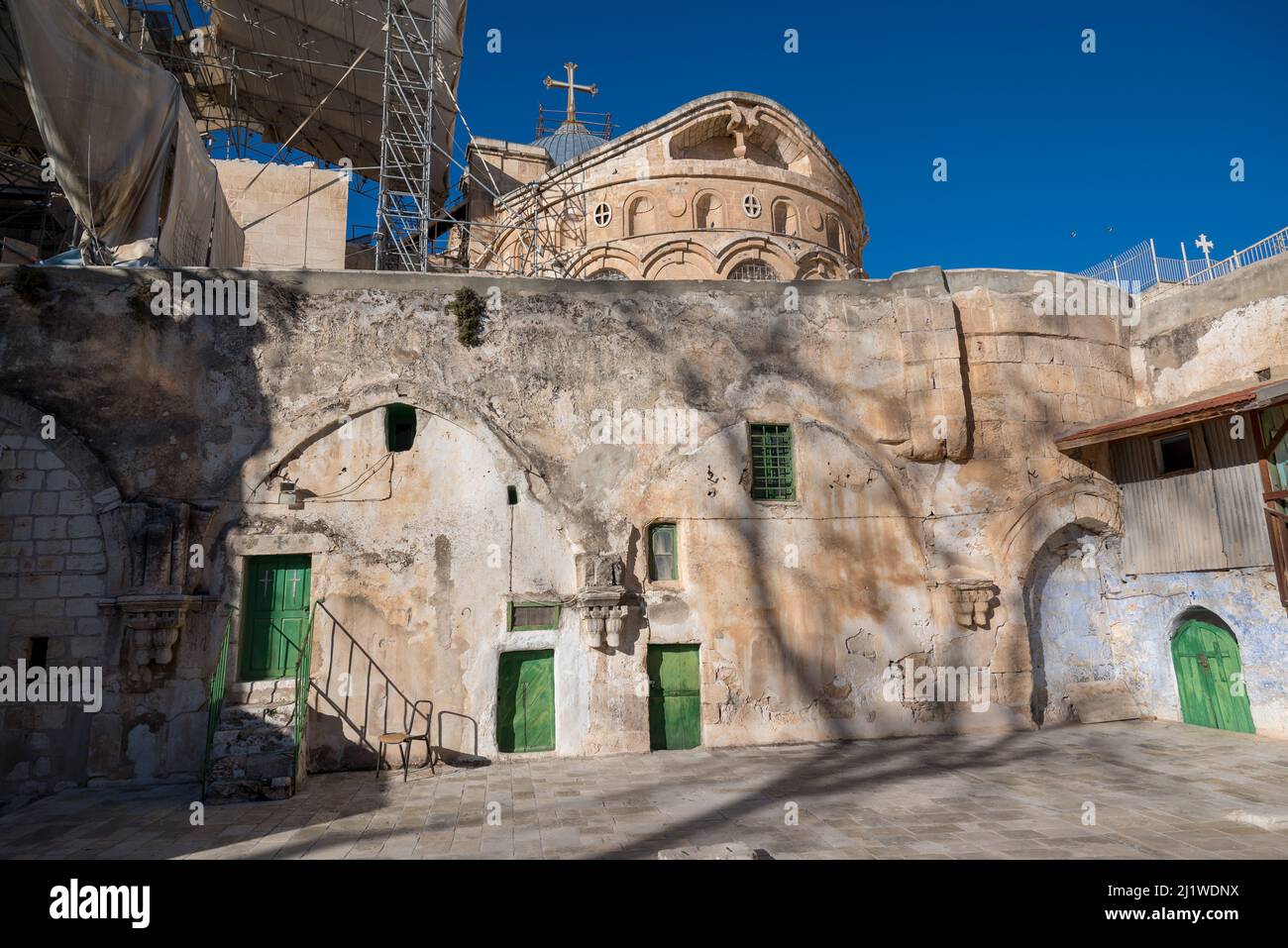 Extérieur de l'Église du Saint-Sépulcre, quartiers chrétiens, vieille ville, Jérusalem, Israël Banque D'Images