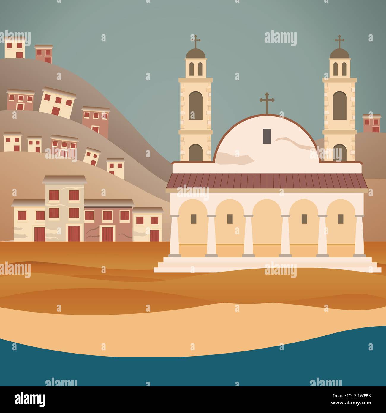 Paysage typique de la Grèce continentale - illustration vectorielle Illustration de Vecteur