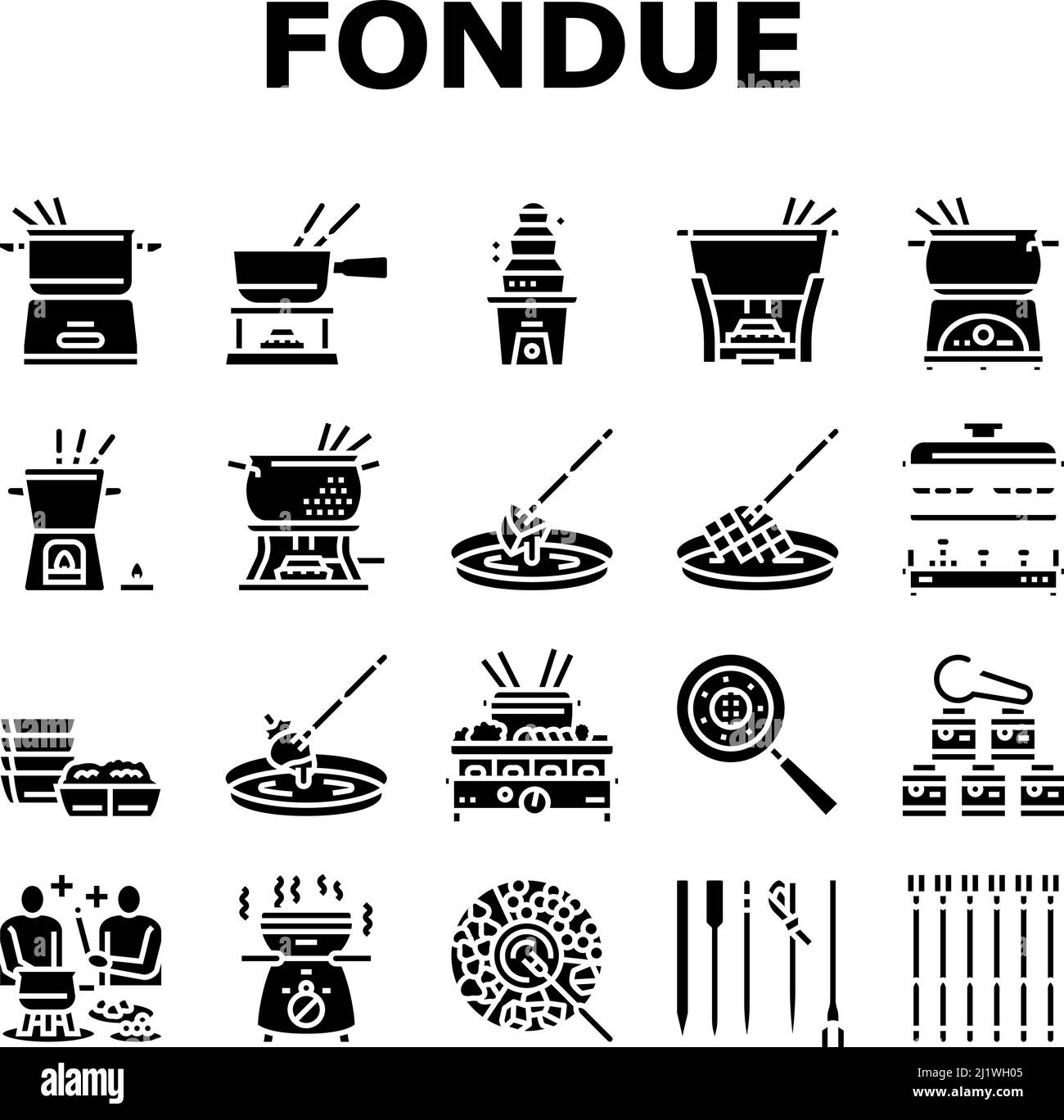 Fondue cuisson délicieux repas Icons Set Vector Illustration de Vecteur