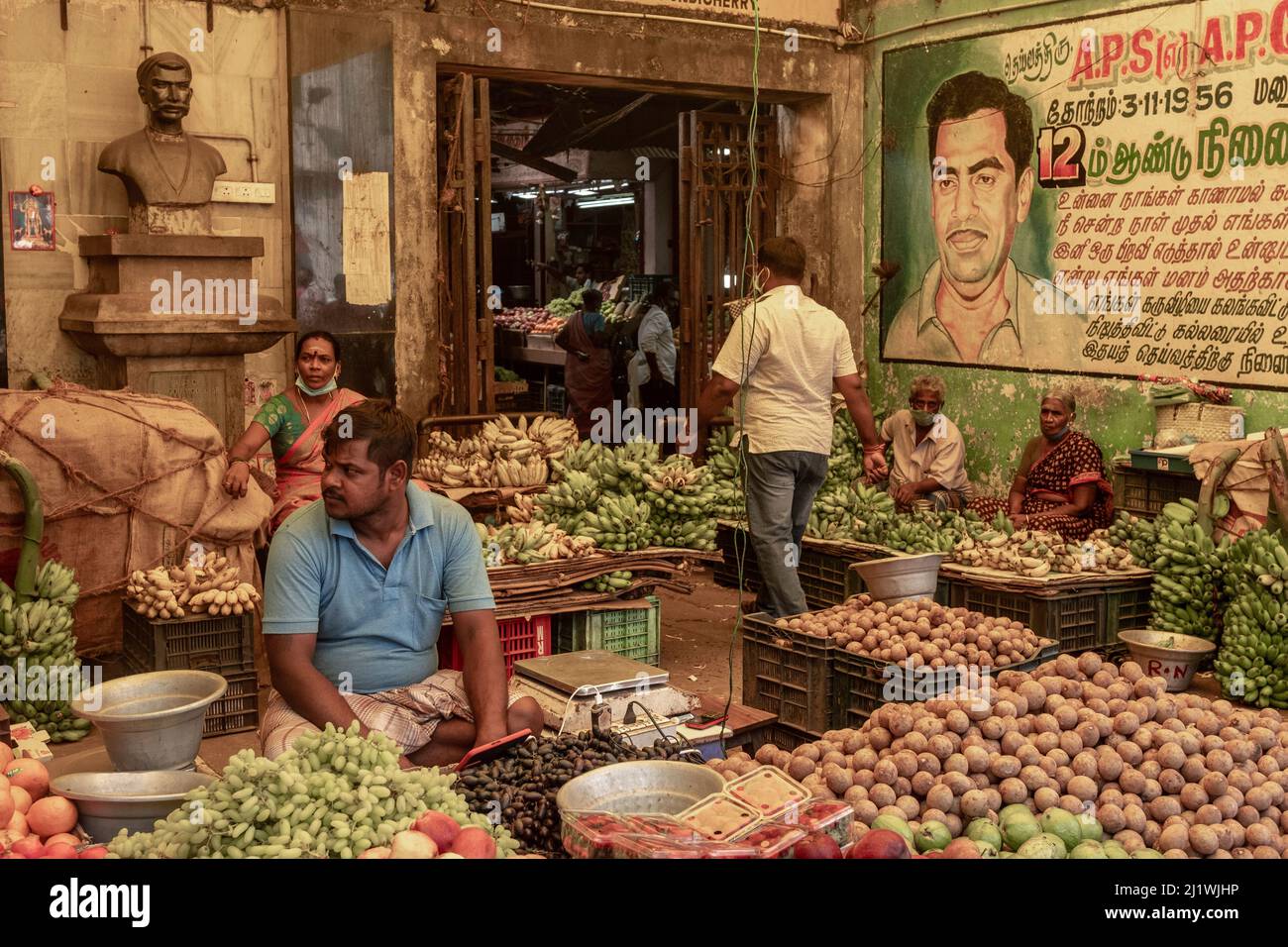 Fruit stall Marketplace à Tiruvannamalai, Tamil Nadu, Inde Banque D'Images