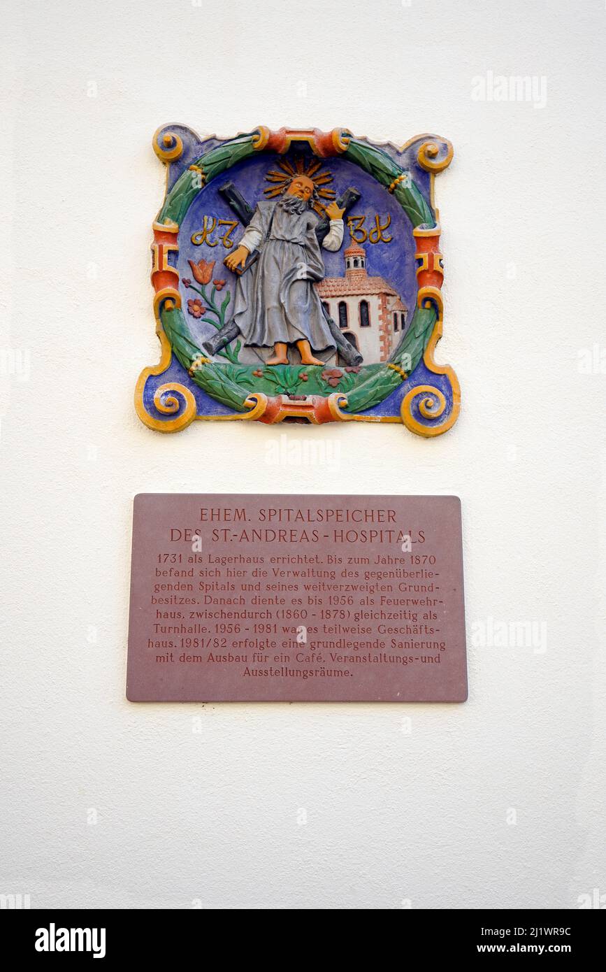 Une plaque commémorative dans le bâtiment d'entreposage de l'hôpital d'Offenburg. Offenburg est une ville située dans l'État de Bade-Wurtemberg, en Allemagne. Banque D'Images