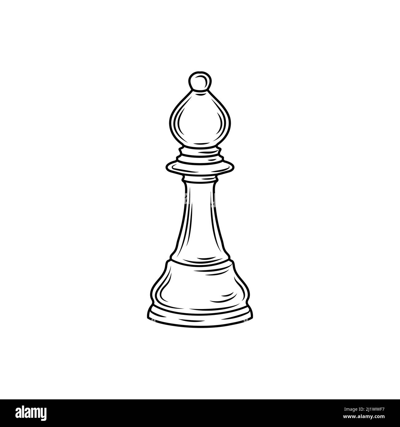 Croquis dessiné à la main de la pièce d'échecs de Bishop. Pièces d'échecs. Échecs. Icône Évêque d'échecs. Illustration de Vecteur
