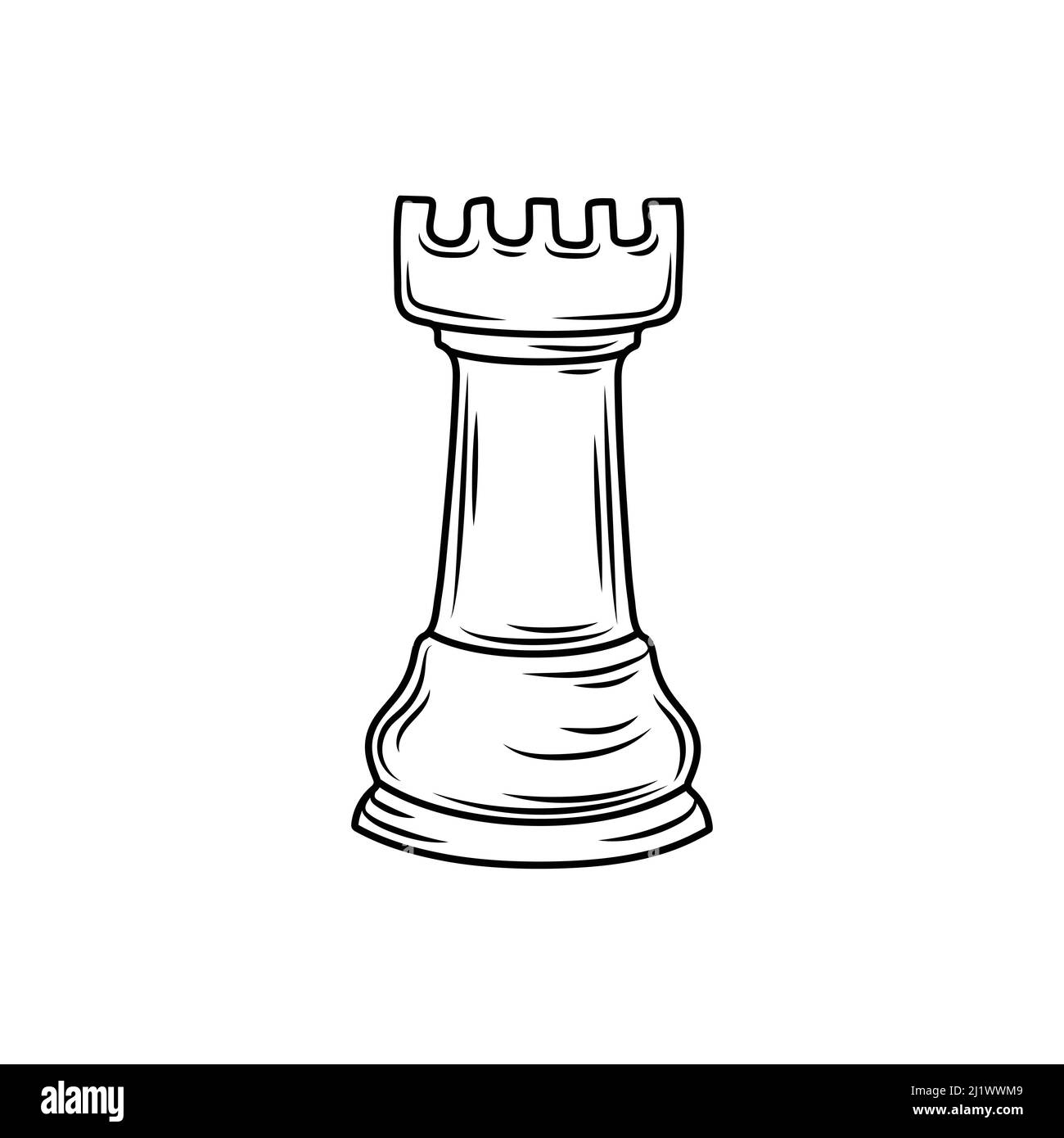 Croquis dessiné à la main de la pièce d'échecs de Rok sur fond blanc.  Pièces d'échecs. Échecs. Icône d'échec de Rook Image Vectorielle Stock -  Alamy