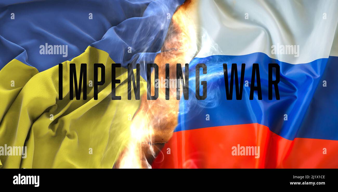 Drapeau ukrainien et carte illustration de la guerre contre la Russie - guerre en Ukraine contre les soldats russes - bannière 2022 Banque D'Images