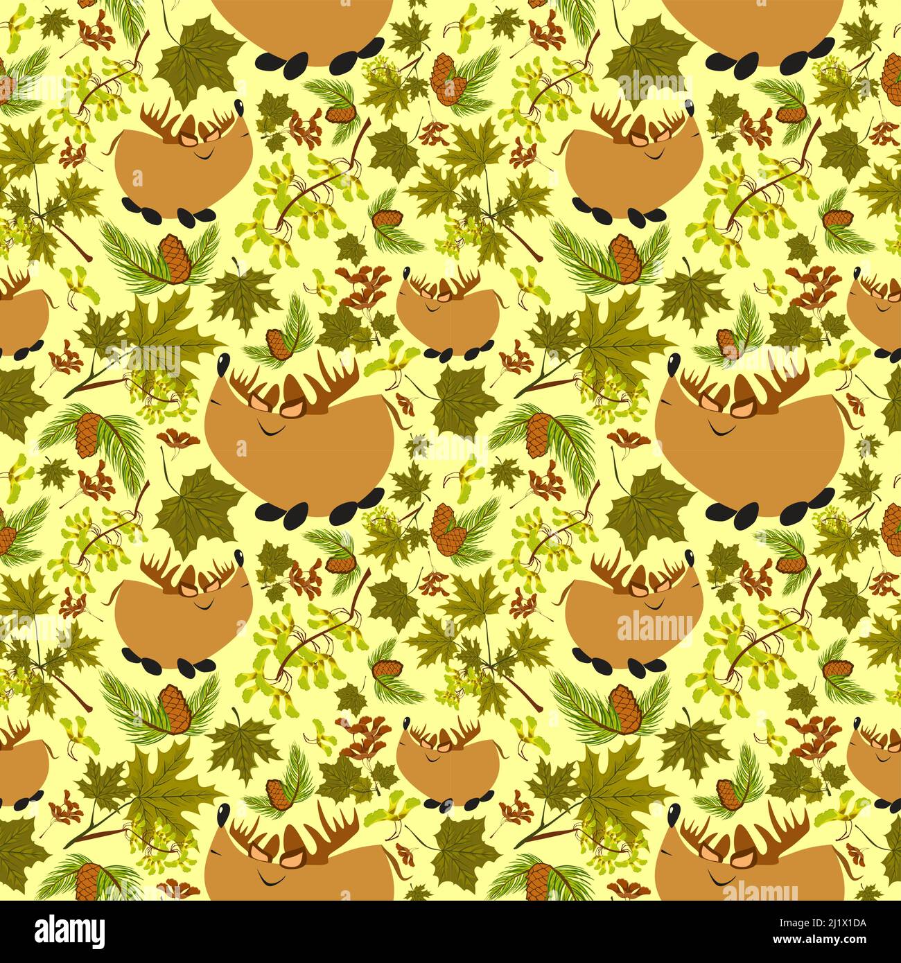 Motif forestier avec animaux et plantes. Motif transparent pour les projets de tissu, de papier et autres projets d'impression et de Web. Illustration de Vecteur