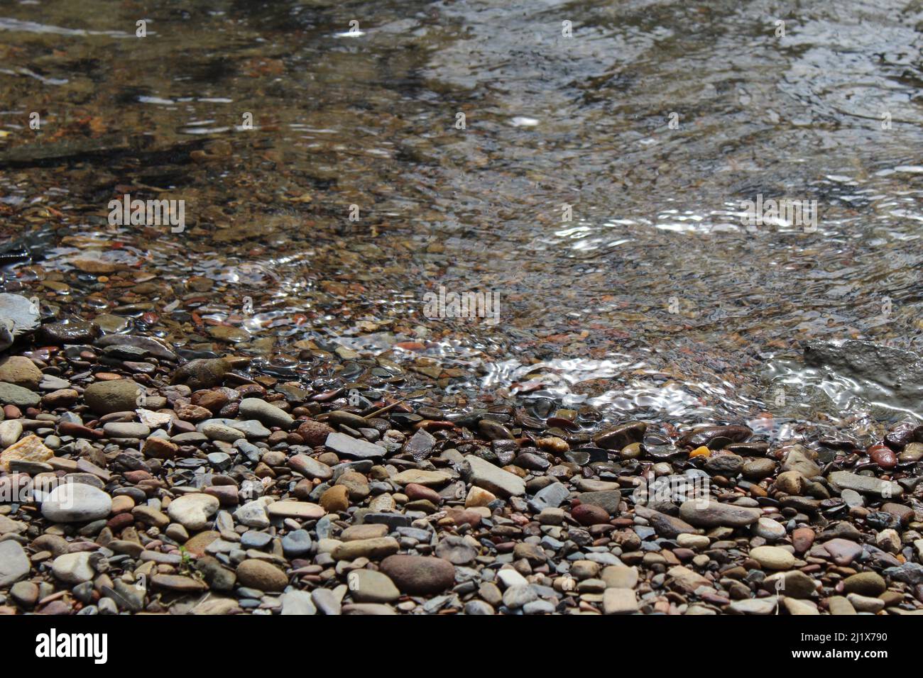 Petits rochers et cailloux se trouvant sur la rive de la rivière. Banque D'Images
