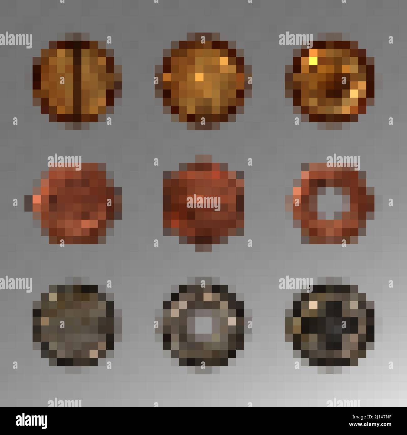 Ancien jeu de têtes de vis et de clous, boulons métalliques en acier, cuivre et laiton, matériel de fixation des rivets rouillés, capuchons jaune, rouge et gris, vue du dessus isolée sur un bouchon transparent Illustration de Vecteur