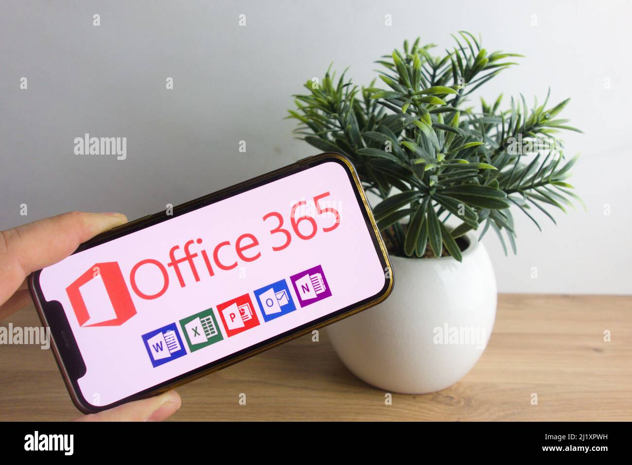 KONSKIE, POLOGNE - 26 mars 2022 : logo Microsoft Office 365 affiché sur le téléphone mobile Banque D'Images