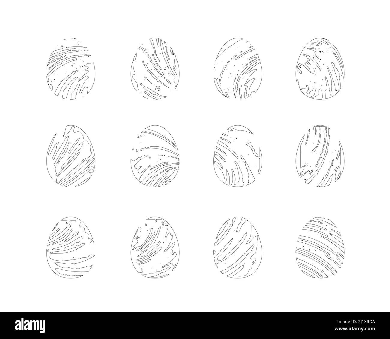 Oeufs de Pâques en traits d'esquisse. Symboles artistiques dessinés à la main. Ensemble d'images vectorielles noir et blanc Illustration de Vecteur