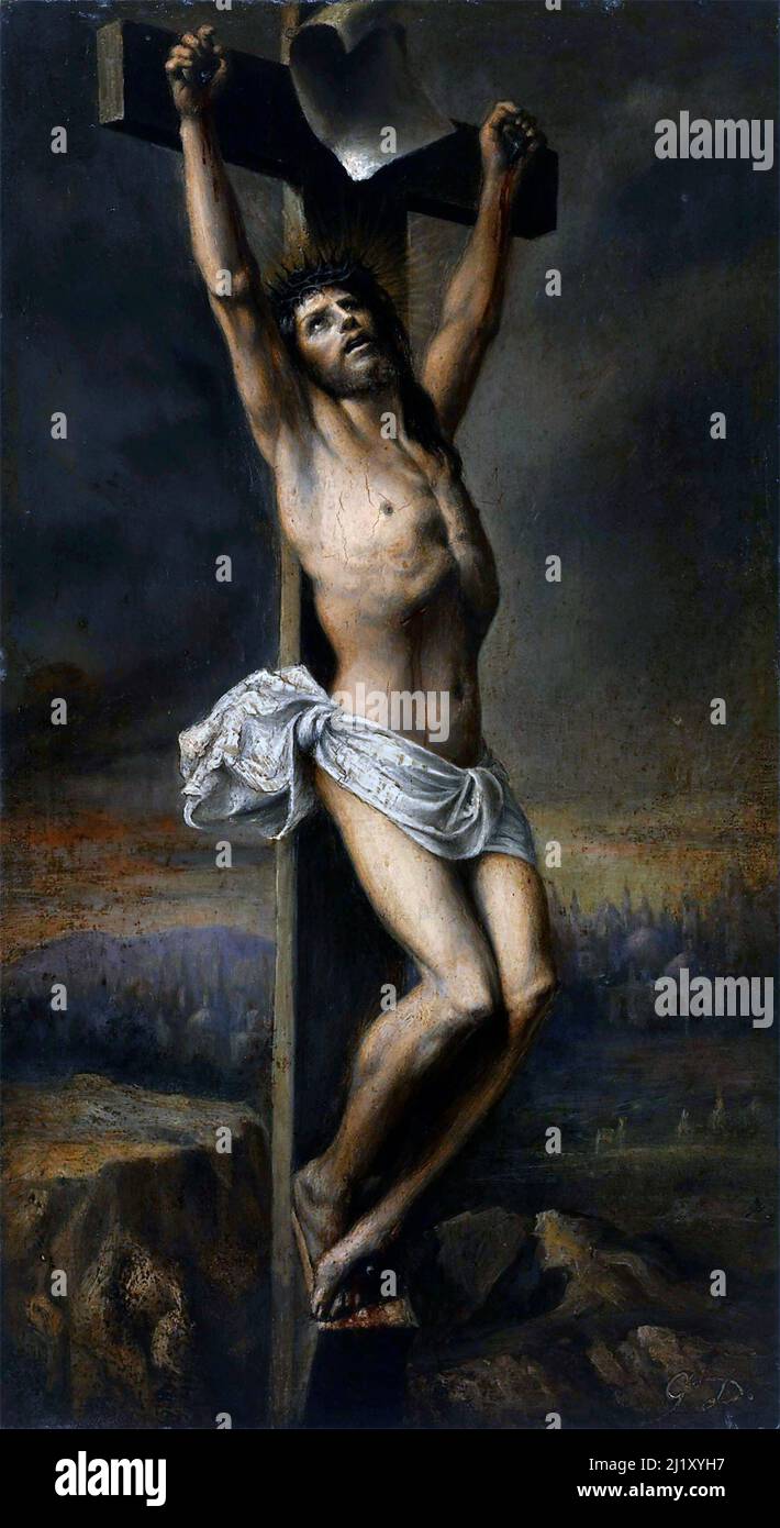 Gustave Dore. Christ sur la Croix par Paul Gustave Louis Christophe doré (1832-1883), huile sur bois Banque D'Images
